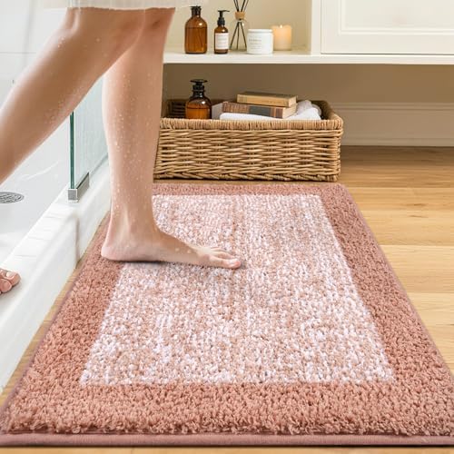 36x24 Large Bathroom Rugs Non Slip Washable, Soft Absorbent Bath Mat Pink