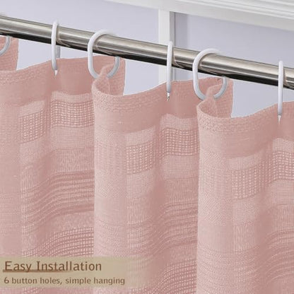OVZME Small Stall Shower Curtain - Linen Textured Bathroom Curtain with Boho Tassel, Heavy Duty Farmhouse Bath Decor for RV Camper, Machine Washable, 36Wx72L Inches, Pink