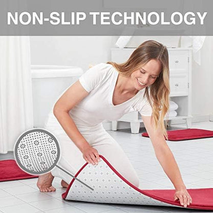 Memory Foam Bath Mat Non Slip Absorbent Super Cozy Velvet Bathroom Rug Carpet (22 inches X 36 inches, Red)