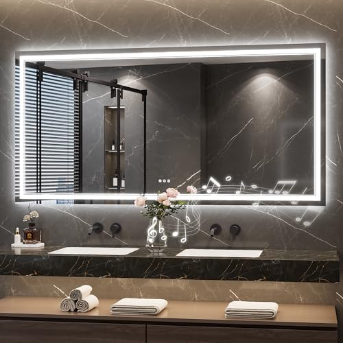 Keonjinn 72" x 36" LED Bathroom Mirror with Lights, Bluetooth Speaker