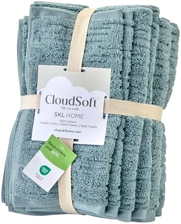 SKL Home CloudSoft Bath Towel Set, 6-Piece, 100% Cotton Luxury, Teal