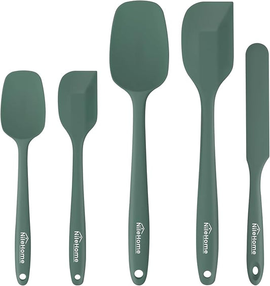 NileHome Silicone Spatula Set, 5 Pieces Food Grade Kitchen Utensils with Silicone Brush Heat Resistant Up to 600°F BPA-free Rubber Spatula for Scraping, Baking, Cooking, Mixing—Green