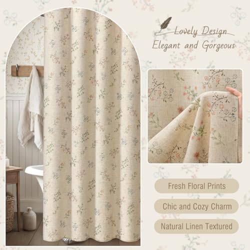 Floral Farmhouse Vintage Linen Shower Curtain French Country Decor 72Wx90H