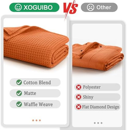Waffle Shower Curtain Heavyweight Cotton Fabric Fall Orange 72Wx72L