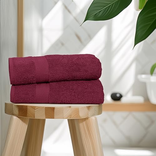 Premium Bath Towel Set - 24 x 48 Pack of 6 100% Cotton Terry Towels for Bathroom - Quick Dry - Highly Absorbent - Soft Feel - Pool - Spa - Gym - Hand Towel for Daily Use - Burgundy