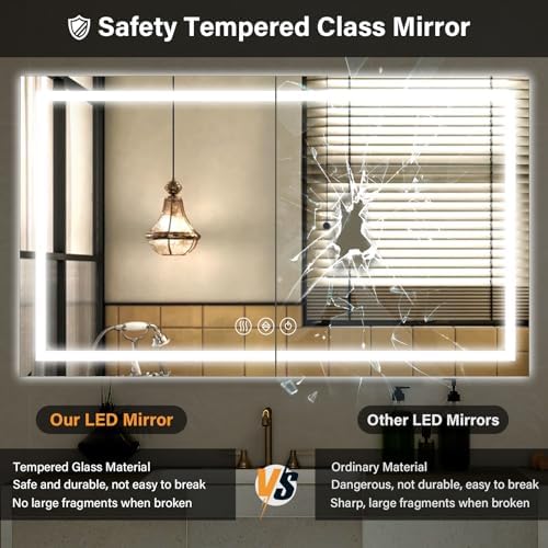 XRAMFY 40"X60"LED Bathroom Mirror, Backlit + Front Lit Wall Mirror