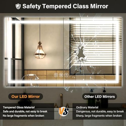 XRAMFY 40"X60"LED Bathroom Mirror, Backlit + Front Lit Wall Mirror