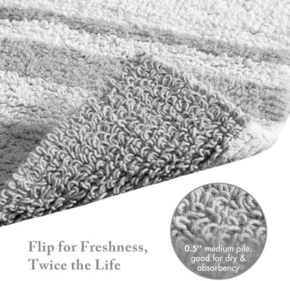 Madison Park Spa Cotton Bath Rug Non-Slip Absorbent Striped, 27 x 45, Grey