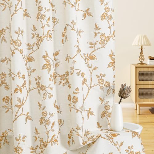 MitoVilla Yellow Cotton Floral Shower Curtain for Bathroom, 72 x 72