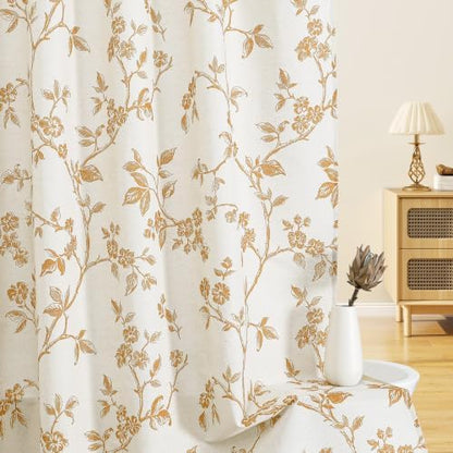 MitoVilla Long Shower Curtain Set 72 x 78, Cotton Floral Cottagecore Spring Shower Curtains for Bathroom, Modern Farmhouse Country Plant Leaves Bathroom Décor