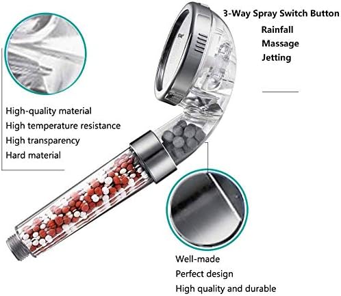 Nosame Shower Head, Filter Filtration High Pressure Water Saving 3 Mode Function Spray Handheld Showerheads for Dry Skin & Hair