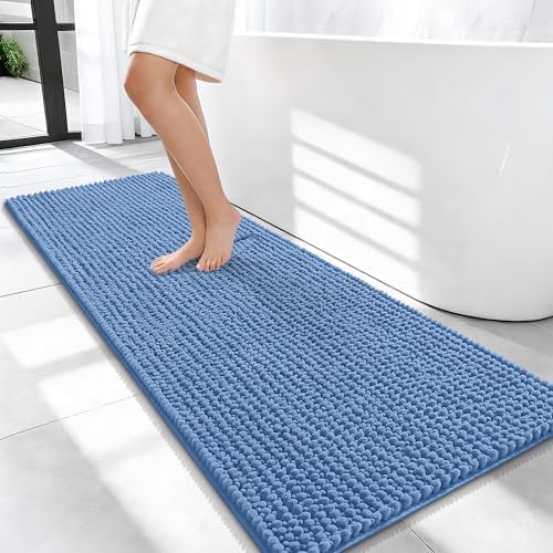 OLANLY Thick Chenille Bathroom Runner Rugs Mats 47x20, Cornflower Blue