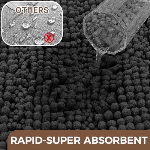 Bcoimo Bath Rug Mat Set,2 Piece Thick Absorbent Chenille Bathroom Mat Black