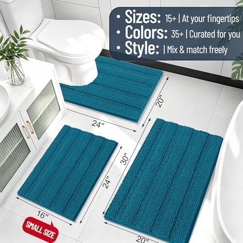 Smiry Thick Chenille Bathroom Runner Rugs 44x24, Bath Mat, Peacock Blue