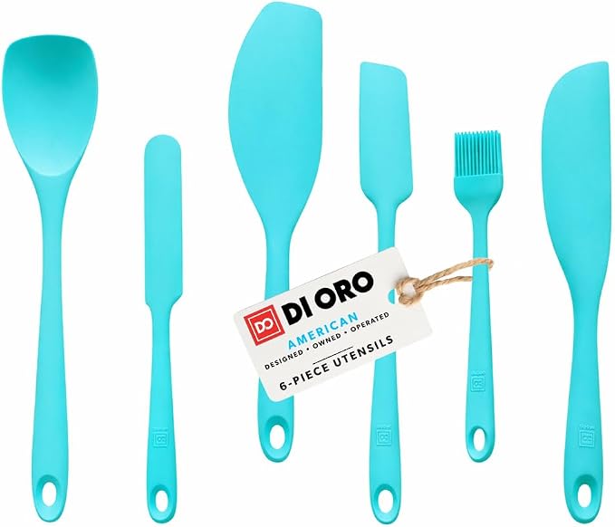 DI ORO 6-Piece Silicone Spatula Set - Rubber Kitchen Utensils for Baking, Cooking & Mixing - Heat-Resistant 600°F BPA Free Spatulas for Nonstick Cookware - Dishwasher Safe (Teal)