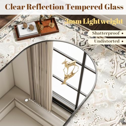 VooBang Arched Wall Mirror, 30 x 38 inch Arch Bathroom Mirror Black