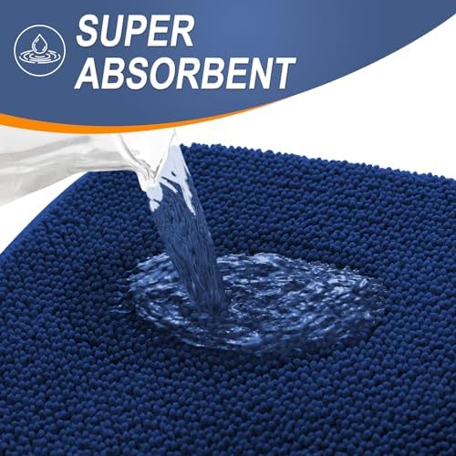OLANLY Thick Memory Foam Bathroom Rugs 30x18, Soft Absorbent Bath Mat, Navy