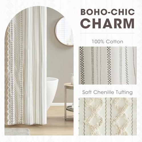 INK+IVY Imani Tufted Chenille 100% Cotton Shower Curtains Machine Washable, Modern Home Bathroom Décor Bathtub Privacy Screen, 72" W x 72" L, Ivory (Pack of 4)