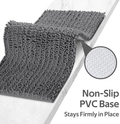 ACCUMTEK Upgrade Extra Large Grey Bathroom Rug Set 3 Pieces Gray Ultra Soft, Thick Absorbent Bath Mats, Non Slip Chenille Toilet Mat for Bathroom, Bedroom, Kitchen, Charcoal