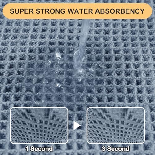 Upgrade Waffle Bath Mat, Boho Bathroom Rugs Absorbent Non Slip, Ultra Soft Bathroom Mat, Machine Washable Knit Bath Rugs with Herringbones for Bathroom, Bedroom, Kitchen, Shower, Tub, 32"x20", Blue