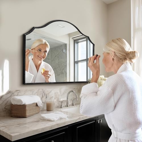 Besdomus Black Wooden Vanity Mirror: 32"x24" Bathroom Mirrors for Over Sink