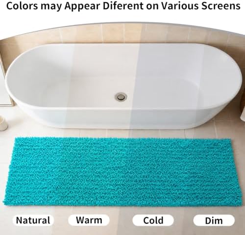 Disolla Teal Bathroom Runner Rug 24x60 Inch - Large Long Chenille Bath Mat, Thick Shaggy Plush Absorbent Floor Mat, Non-Slip Runner for Master Bathroom and Bedside