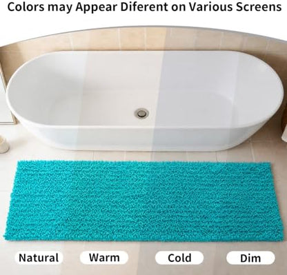 Disolla Teal Bathroom Runner Rug 24x70 Inch - Extra Long Chenille Bath Mat, Luxury Shaggy Plush Absorbent Rug, Non-Slip Large Runner for Floor and Laundry Room