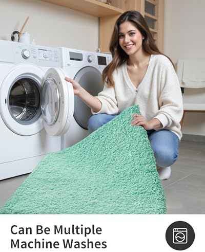 ILANGO Spa Blue Bathroom Rugs 36" × 24" Non Slip & Super Absorbent Extra Thick Soft, Washable Bath Mat for Floor, Microfiber Plush Shaggy Bath Rug with Rubber for Bathtub Shower Room Sink