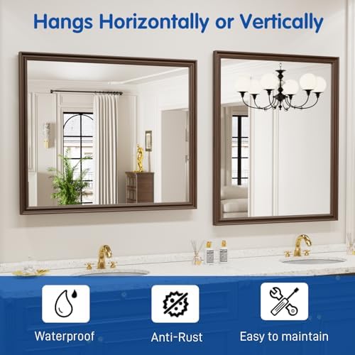 WEER Brown Bathroom Vanity Mirror 36x30 Inch