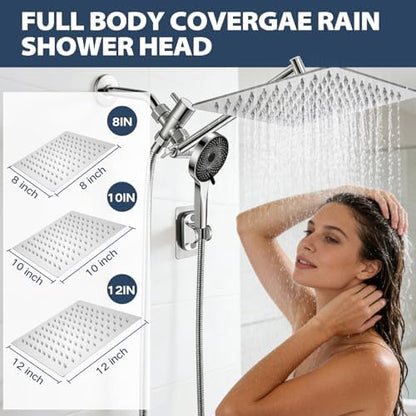 Shower Head, Rain Shower Head with Handheld Spray Combo, 8 Inch Adjustable High Pressure Rainfall Shower Head, Dual Showerhead Set with Extension Arm