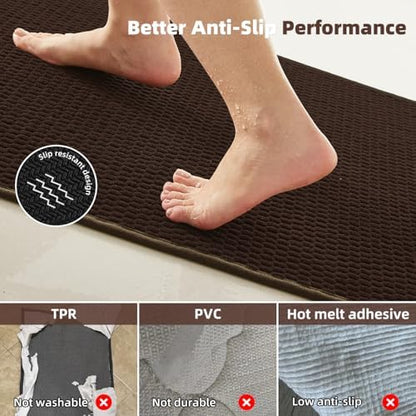 TYUU Bathroom Rugs Non Slip Washable, Super Absorbent Thin Bath Mat Quick Dry Low Pile Bathroom Rug, Brown 24"x47"