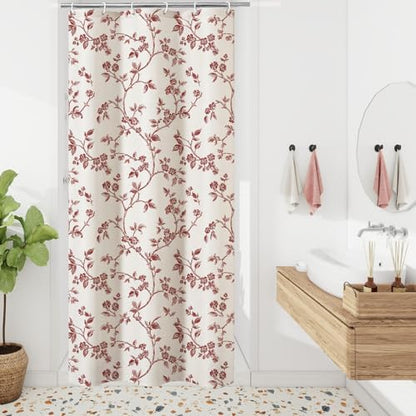 MitoVilla Small Stall Cotton Floral Shower Curtain for Bathroom,36 x 72 | Narrow Half BoHo Cottagecore Spring Shower Curtains, Modern Farmhouse Country Plant Leaves Bathroom Décor, Waterproof