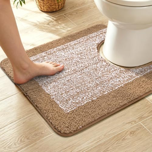 Toilet Rug U-Shaped 24x19 Washable Non Slip, Soft Absorbent Bath Mat Coffee