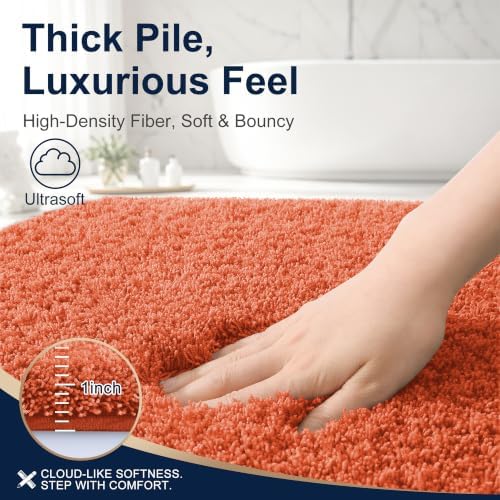 OLANLY Microfiber Bathroom Runner Rugs 44x24, Ultra Soft Bath Mat, Coral