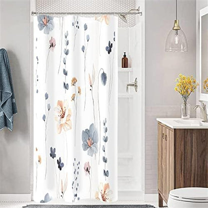 Gibelle Blue Beige Watercolor Floral Fabric Shower Curtain, 54x72