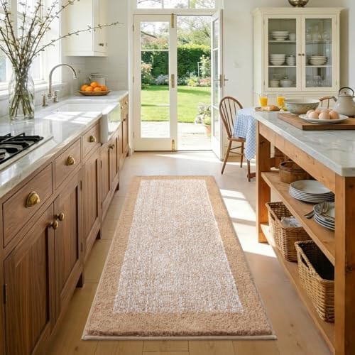 48x24 Long Bathroom Rugs Non Slip Washable, Soft Absorbent Bath Mat Beige