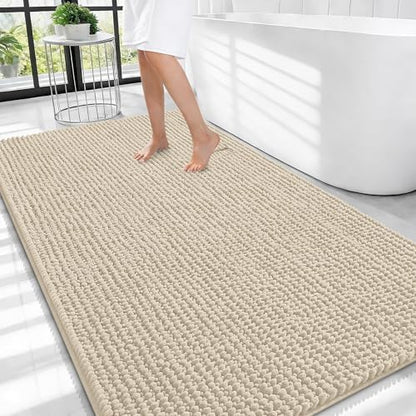 OLANLY Thick Chenille Large Bathroom Rugs 44x32, Absorbent Bath Mat, Sand