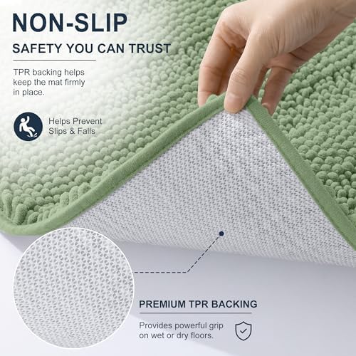 Smiry Thick Chenille Bathroom Runner Rugs 59x20, Soft Bath Mat, Sage Green