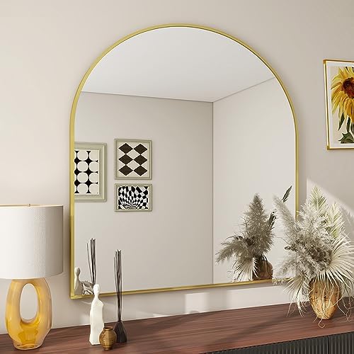 BEAUTYPEAK 32"x34" Arch Bathroom Wall Mirror, Gold