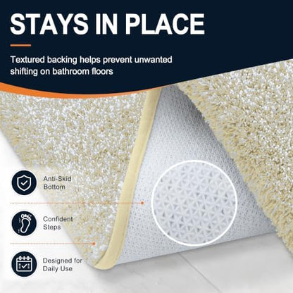 OLANLY Microfiber Bathroom Rugs 47x17, Quick Dry Bath Mat, Sand and White