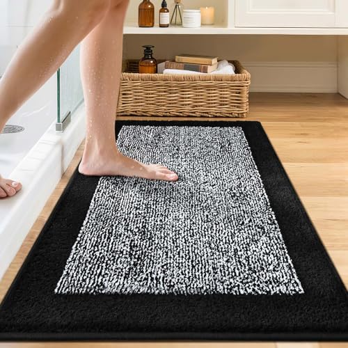 40x24 Large Bathroom Rugs Non Slip Washable, Soft Absorbent Bath Mat Black