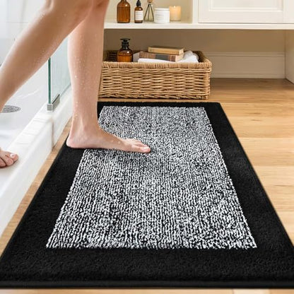 40x24 Large Bathroom Rugs Non Slip Washable, Soft Absorbent Bath Mat Black