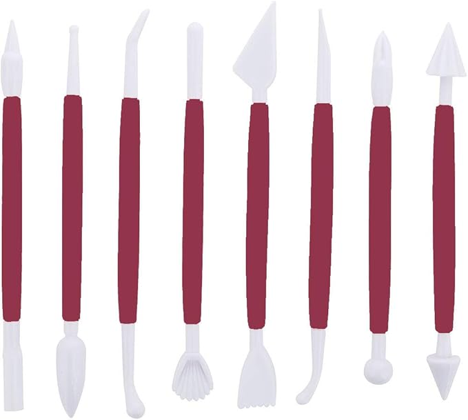 ScivoKaval Marshmallow Fondant Cake Decorating Hand Tool 12 Pcs 5 Sets Sugarcraft Gumpaste Icing Smoother Rolling Pin Trimmer Cutter Embosser Flower Scissor Modelling Accessories Supplies Kit Red
