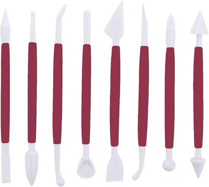 ScivoKaval Marshmallow Fondant Cake Decorating Hand Tool 12 Pcs 5 Sets Sugarcraft Gumpaste Icing Smoother Rolling Pin Trimmer Cutter Embosser Flower Scissor Modelling Accessories Supplies Kit Red