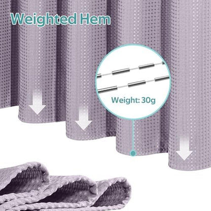 Vipfree 3 in 1 Shower Curtain Set, Waffle Shower Curtain and Liner Set with 12 Double Sided Shower Curtain Hooks, 258GSM Luxury Weighted Cloth Shower Curtains for Bathroom, 72 W x 72 H, Lavender