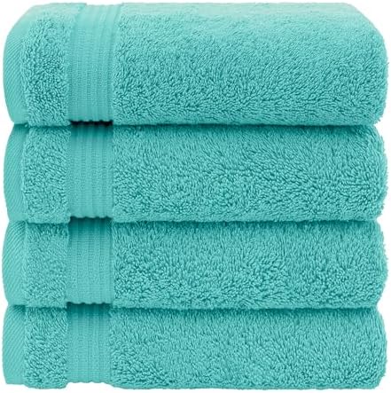 American Veteran Towel, Hand Towels for Bathroom Set of 4, 100% Cotton Turkish Hand Towel Sets, Soft Hand Face Towels, Turquoise Blue Hand Towels