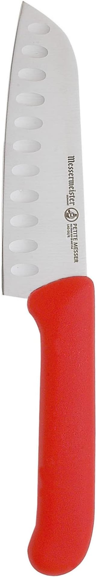 Messermeister Petite Messer 5” Kullenschliff Santoku Knife, Red - German 1.4116 Stainless Steel & Ergonomic Handle - Lightweight, Rust Resistant & Easy to Maintain