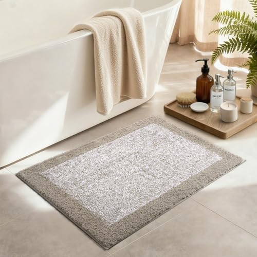 Bathroom Rugs 30x20 Non Slip Washable, Soft Absorbent Bath Mat Greige