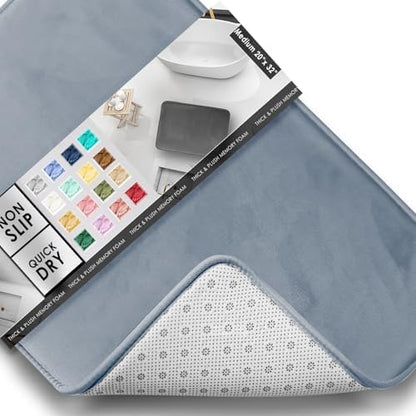 Clara Clark Bathroom Rugs, Velvet Memory Foam Bath Mat, Non-Slip Bath Rugs, Machine Wash, Dries Quickly, Ultra Soft Plush Bath Mats for Bathroom, 20 x 32, Stone Blue