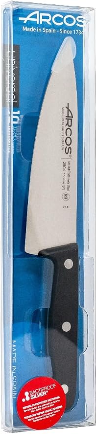 Arcos Chef Knife 6 Inch Stainless Steel. Cooking Knife to Cut and Peel Small Food. Ergonomic Polyoxymethylene Handle and 155mm Blade. Series Universal. Color Black